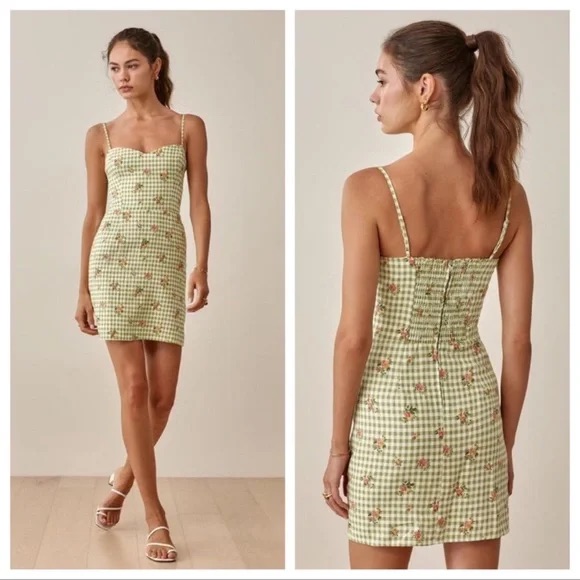Nwt Reformation Roarke Linen Gingham Mini Dress